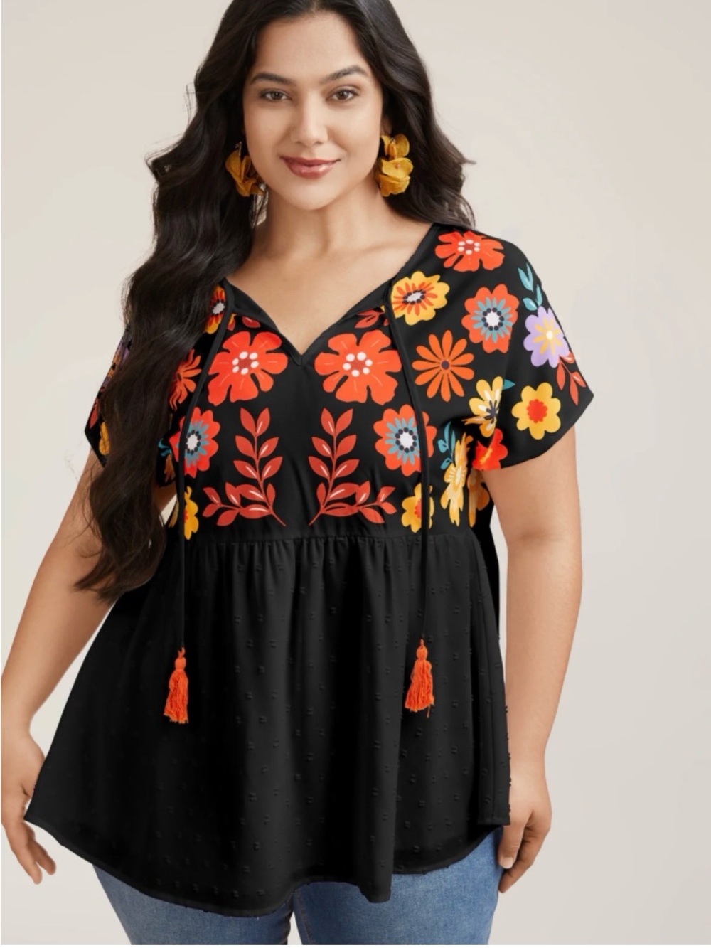 NWT bloomchic 26 Black Floral Peasant Top